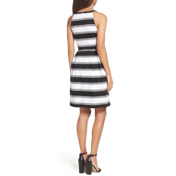 SOLD Adrianna Papell Halter Dress Black White - Picture 2 of 8